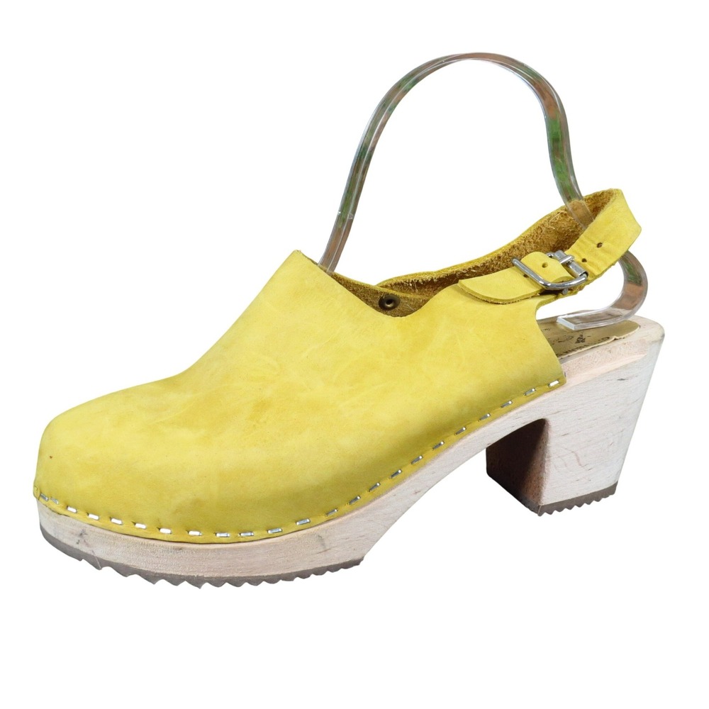 Lotta from Stockholm Swedish Women Clog Size 40 Swedish Wood Heel Yellow Nubuck